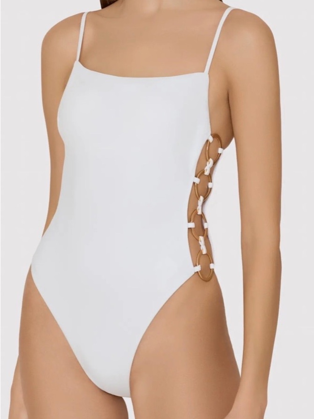 Women's One Piece x Milly White w/Gold Ringside Swimsuit Size L NWT